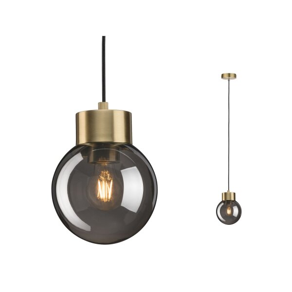 Paulmann Neordic Linja Pendelleuchte max1x20W E27 Rauchglas/Messing gebürstet 230V Spiegel/Glas/Metall