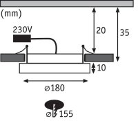 Paulmann Einbauleuchten Set Panel Areo rund dimmbar IP44 1x12W 3000K 230V 180mm Weiß matt/Kunststoff