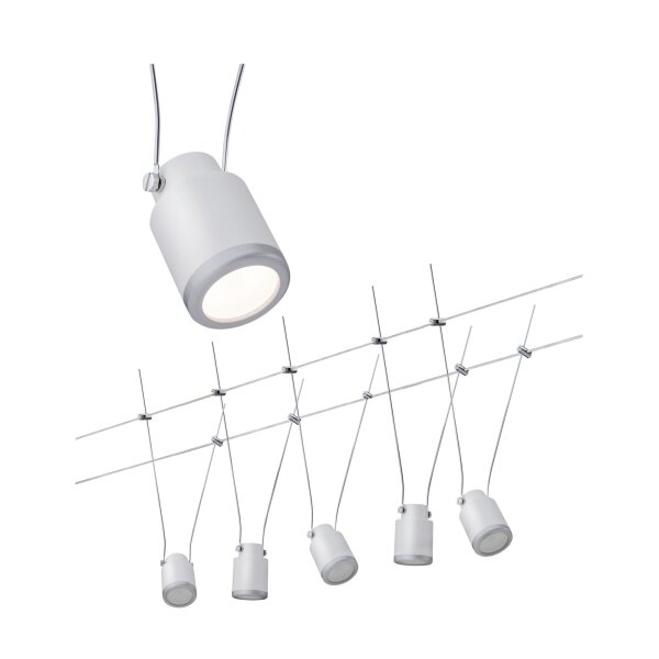 LED Seilsystem TunLED Basisset  5x150lm 5x4W 2700K  230/12V Weiß, Chrom matt