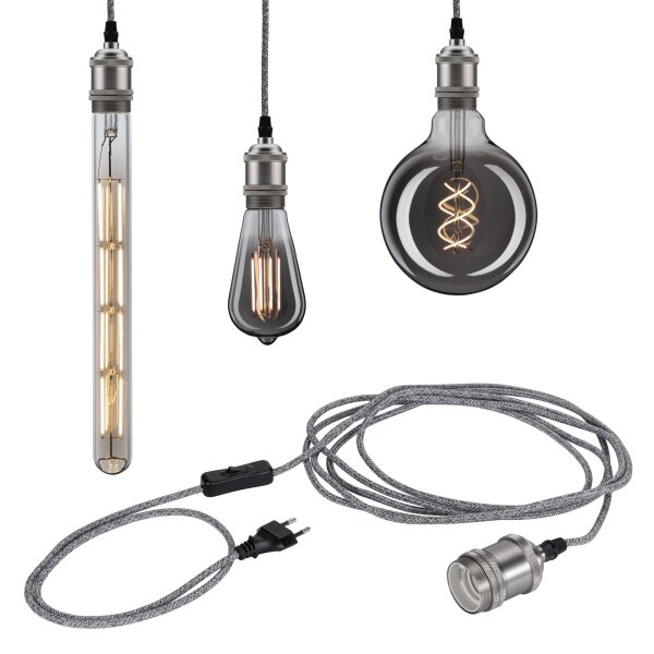 Neordic Pendelleuchte Eldar inkl. Stecker   E27   max. 20W Grau, Nickel dimmbar Metall