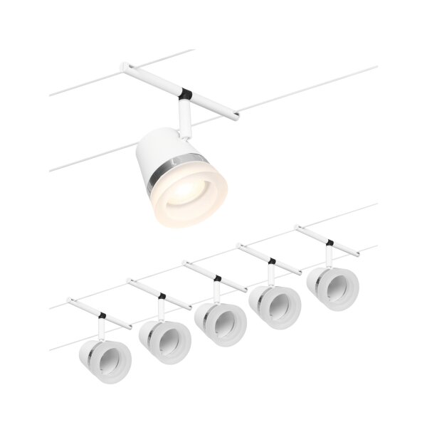 CorDuo Seilsystem Cone Basisset GU5,3  max. 5x10W   230/12V Weiß matt, Chrom