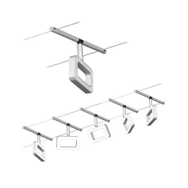 CorDuo LED Seilsystem Frame Basisset  5x280lm 5x4,8W 3000K  230/12V Chrom matt, Chrom