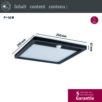LED Außenpanel Lamina Backlight Dämmerungsgesteuerter Bewegungsmelder (IR) insektenfreundlich IP44 eckig 250x250mm Tunable Warm 14W 920lm 230V  Schwarz Kunststoff