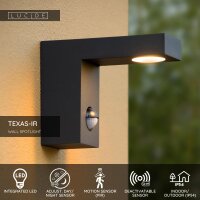 LUCIDE TEXAS-IR - Wandstrahler/Wandleuchte Innen/Außen - LED - 1x7W 3000K - IP54 - Bewegung und Tag/Nacht-Sensor (Abschaltbar) - Anthrazit