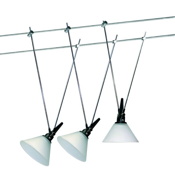 Nice Price Glas 60 Seilsystem 3x20W G4 Chrom/Satin 230/12V 60VA Metall/Glas