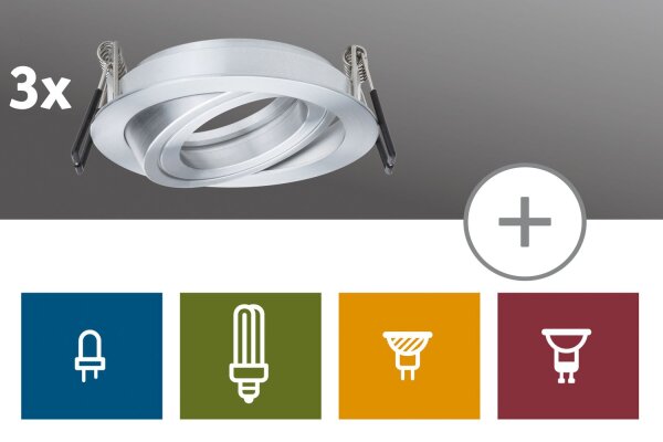 Paulmann 2Easy Premium Einbauleuchten 3er Spot-Set schwenkbar 51mm Alu gedreht