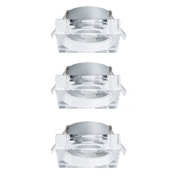 3er Set  Paulmann Premium Einbauleuchten Glas Quadro starr 51mm Klar/Glas