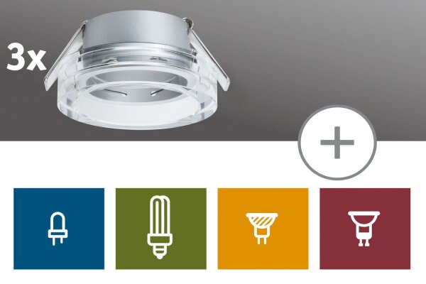 Paulmann 2Easy Premium Einbauleuchten 3er Spot-Set Cristal starr 51mm Klar/Glas