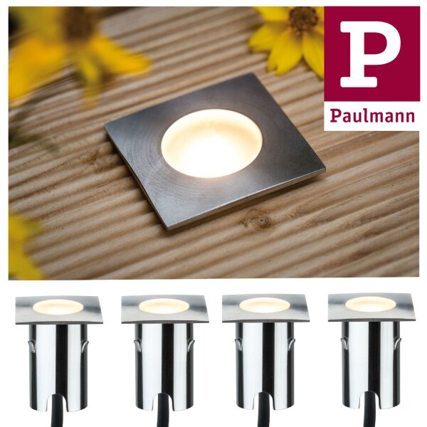 Paulmann Special MiniPlus Boden Einbauleuchten eckig IP67 Basis. 4x0,7W 2700K 12VA 43x43mm Edelstahl