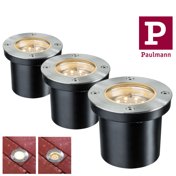 Paulmann Special Einbauleuchten Set Boden rund LED 3x1,2W 2700K 6VA 230/12V 98mm Edelstahl/Metall