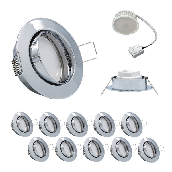 10er Set Einbauleuchtenn 5W 3000K 230V 400 lumen Chrom inkl. austauschbare LED Modul geringe Einbautiefe