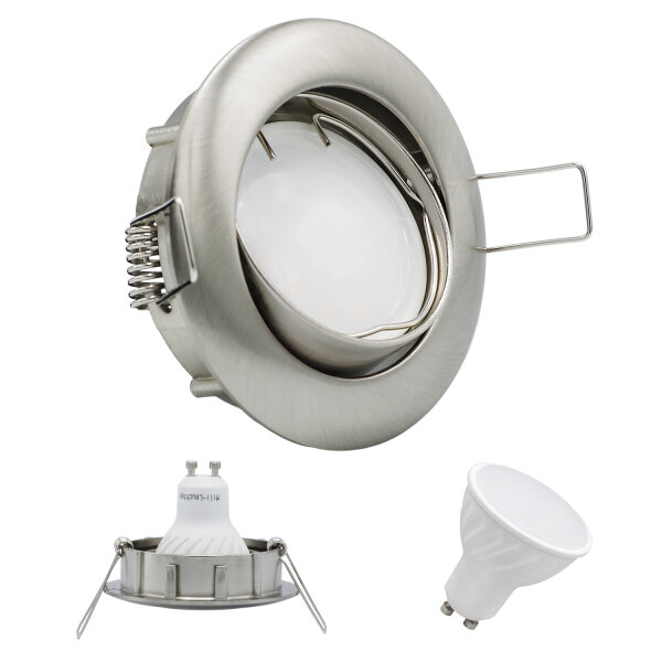 MILI 10er Set Einbauleuchtenn 7W GU10 3000K 230V 520 lumen Eisen gebürstet