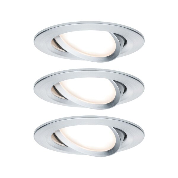 Paulmann Einbauleuchten Set Nova Coin 3-Stufen-dimmbar rund schwenkbar LED 3x6,5W 2700K 230V Alu ged/Alu