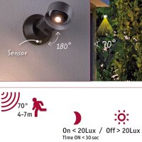 Paulmann Cone LED Außenleuchte mit PIR-Bewegungsmelder, 230V, IP44, 8W, 3000K Warmweiß, Aluminium/Acryl, Silber/Anthrazit
