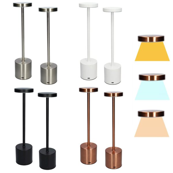 LED-Akku-Tischleuchte 2er-Set, verschiedene Farben, dimmbar, Farbtemperaturwechsel, aufladbar USB-C