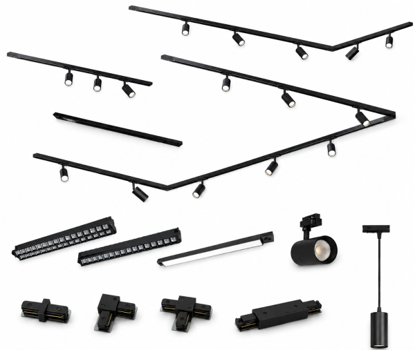 MRail 230V Schienensystem in Schwarz GU10 Spots Komponenten Stangensystem austauschbare LED Leuchtmittel  Schwarz